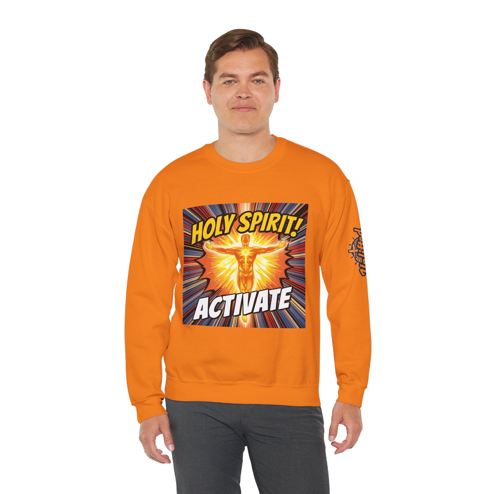 Holy Spirit Activate Sweatshirt – Superhero Christian Sweatshirt with Vibrant Power-Up Design for Faith-Fueled Boldness Printify