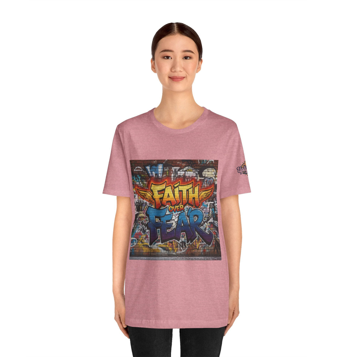 Faith Over Fear T-shirt – Graffiti Wall Christian T-shirt for Bold 2 Corinthians 5:7 Streetwear & Unshakable Faith Printify