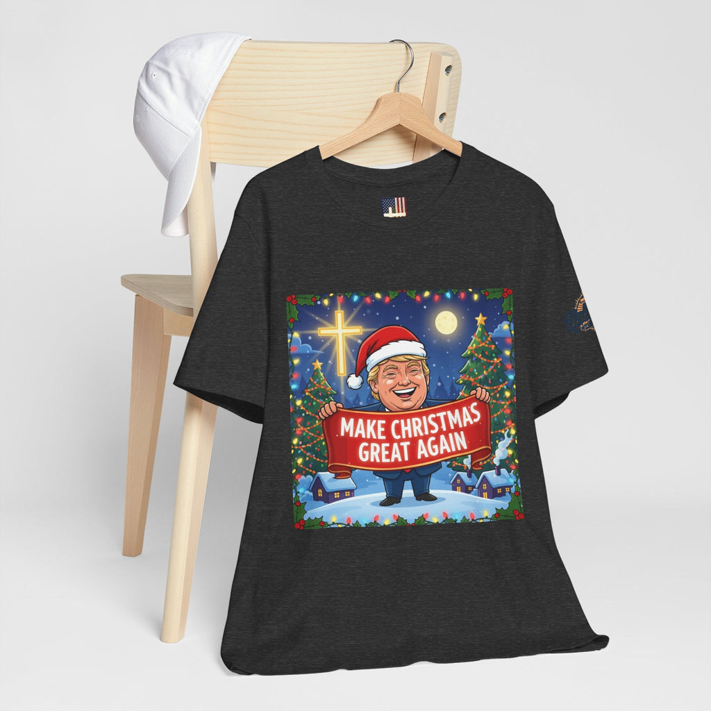 🎄 Make Christmas Great Again – Patriotic Christian Christmas T-Shirt | Bold Holiday Faith Tee | Red & White Banner Design | Uplifted Gear Printify