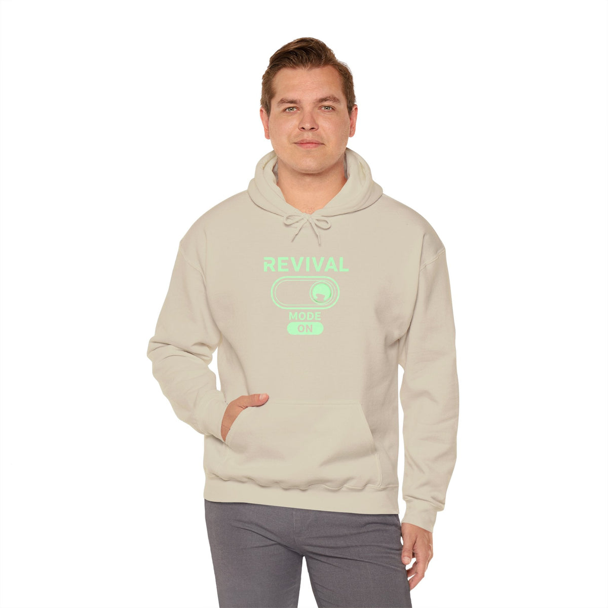 🔥 Revival Mode: ON – Christian Techwear Hoodie | Glowing Green Faith Switch | Futuristic Jesus Shirt | Activate Your Spiritual Awakening | Uplifted Gear Printify