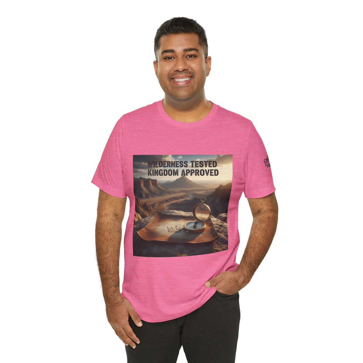 Wilderness Tested Kingdom Approved T-shirt – Mountain Desert Compass Crown Christian T-shirt for Biblical Adventure Faith Printify