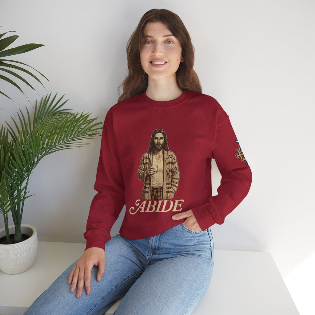 Abide Jesus Sweatshirt — Vintage 'The Dude' Religious Graphic Sweatshirt Printify