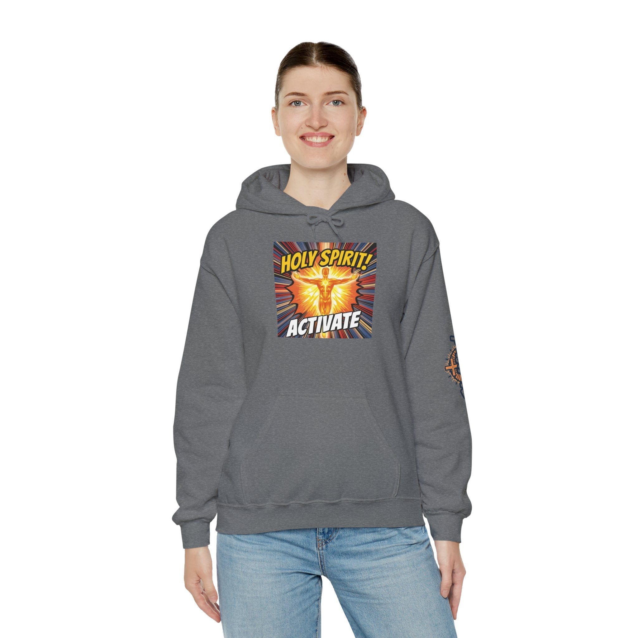 Holy Spirit Activate Hoodie – Superhero Christian Sweatshirt with Vibrant Power-Up Design for Faith-Fueled Boldness Printify