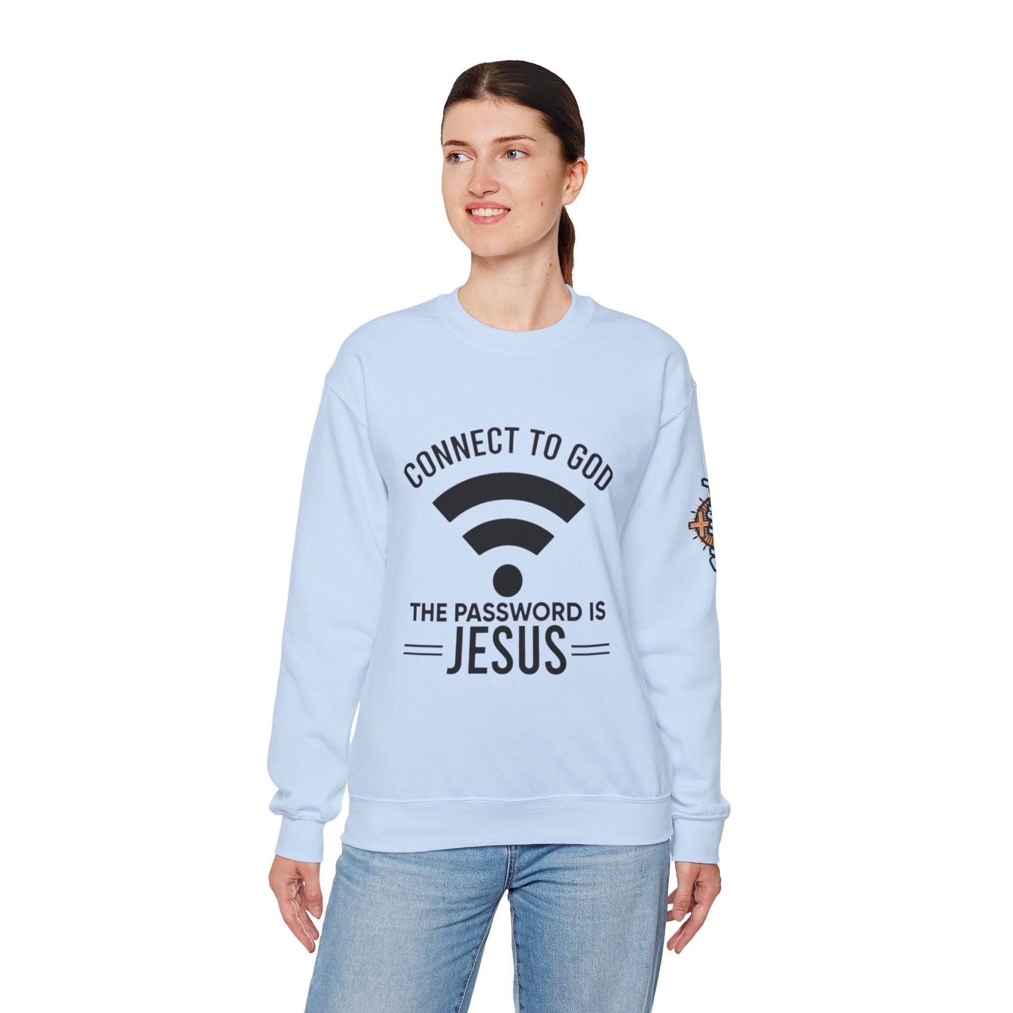 Connect to God Sweatshirt - WIFI Password is Jesus - Funny Christian Faith Sweatshirt Printify