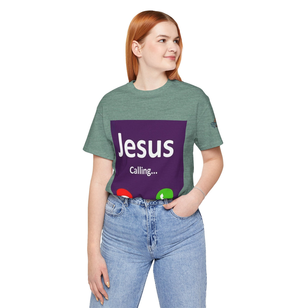Jesus Calling T-shirt – Funny Cell Phone Screen Christian T-shirt for Divine Connection & Faith Humor Printify