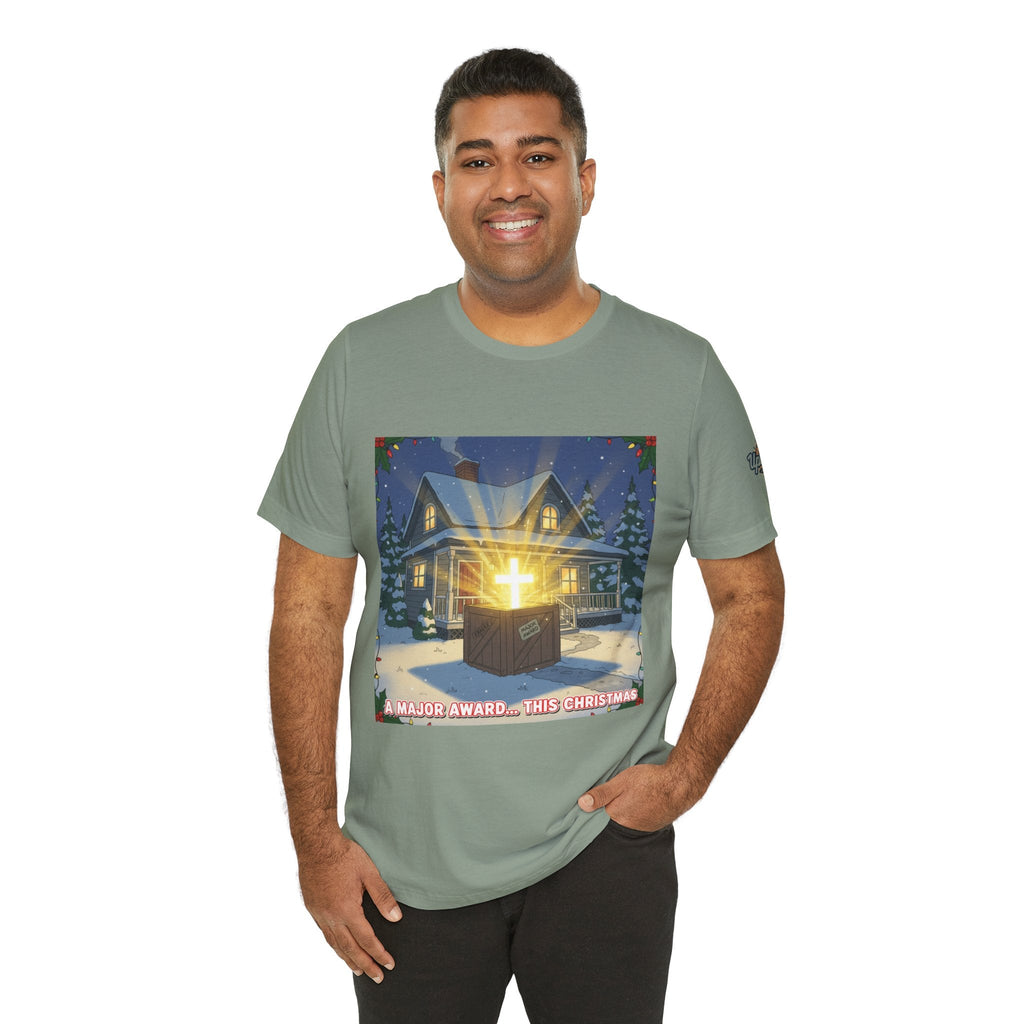 A Major Award This Christmas T-shirt – Fragile Leg Lamp Parody Cross Unboxing Christian T-shirt for Hilarious Faith & Holiday Glow Printify