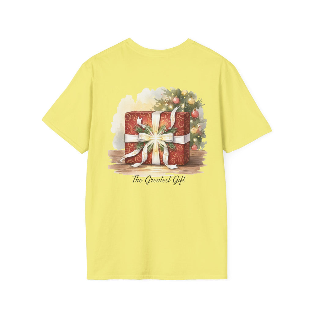 The Greatest Gift T-shirt – Cross Bow Present Christian T-shirt for Christmas Salvation & Eternal Faith Printify