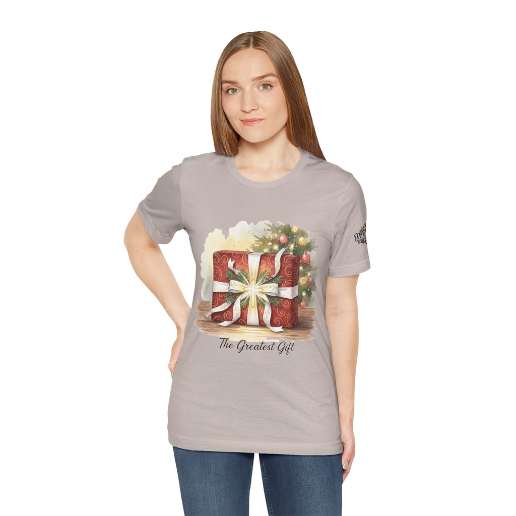 The Greatest Gift T-shirt – Cross Bow Present Christian T-shirt for Christmas Salvation & Eternal Faith Printify