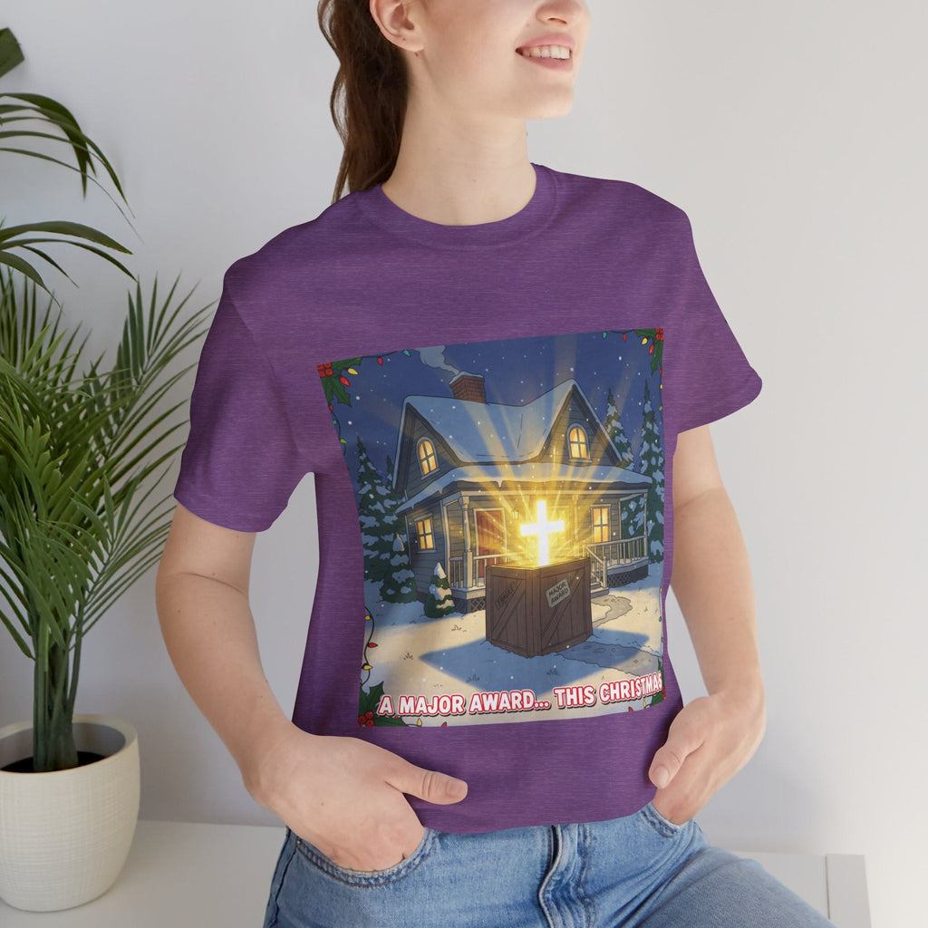 A Major Award This Christmas T-shirt – Fragile Leg Lamp Parody Cross Unboxing Christian T-shirt for Hilarious Faith & Holiday Glow Printify