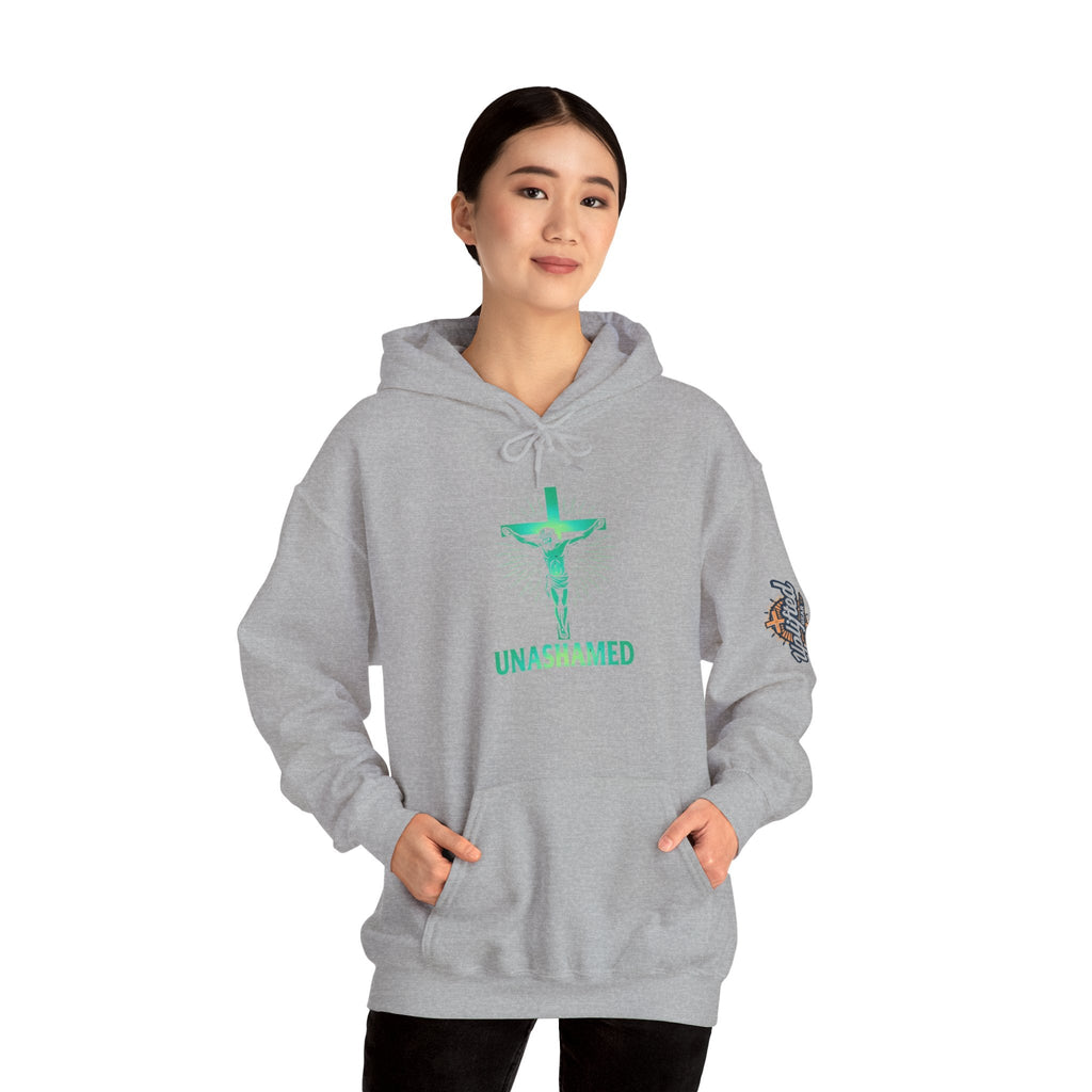 Unashamed Hoodie – Romans 1:16 Crucifixion Christian Hoodie for Bold Unwavering Faith Printify