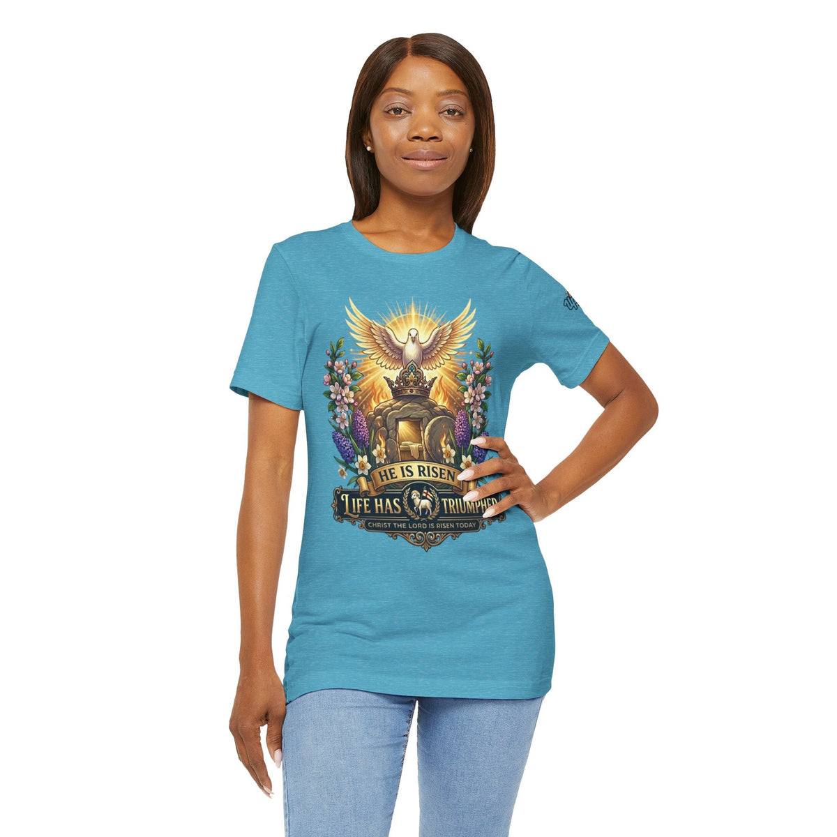 He Is Risen "Life Has Triumphed" T-Shirt — Easter Resurrection Christian Tee Printify
