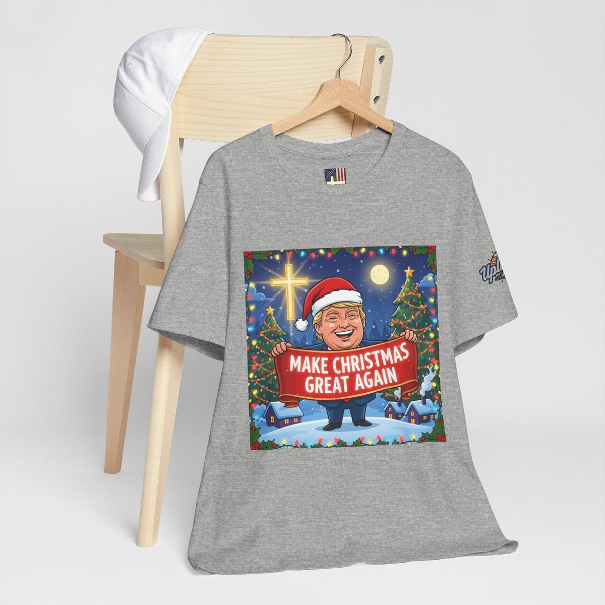 🎄 Make Christmas Great Again – Patriotic Christian Christmas T-Shirt | Bold Holiday Faith Tee | Red & White Banner Design | Uplifted Gear Printify