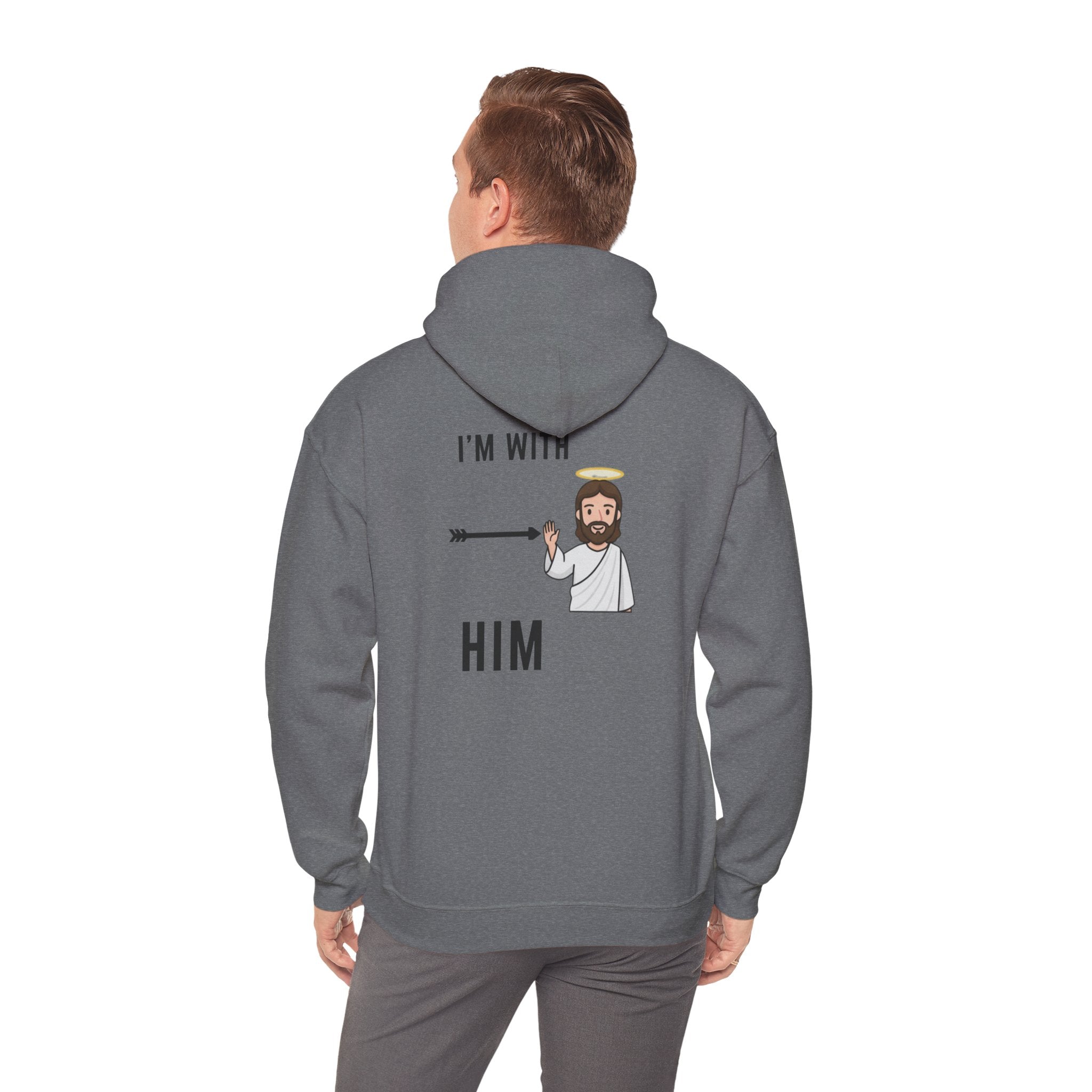 🔥 I’m With Him → Christian Hoodie | Arrow Pointing to Jesus | Minimalist Faith Tee | Subtle Cross Design | Bible-Inspired Apparel by Uplifted Gear Printify