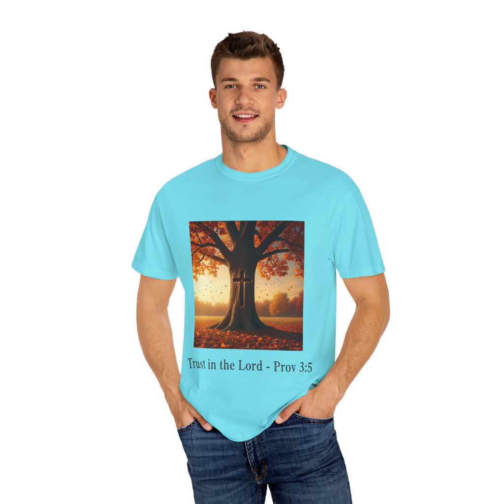Trust in the Lord T-Shirt – Autumn Tree Christian Tee with Proverbs 3:5 Printify