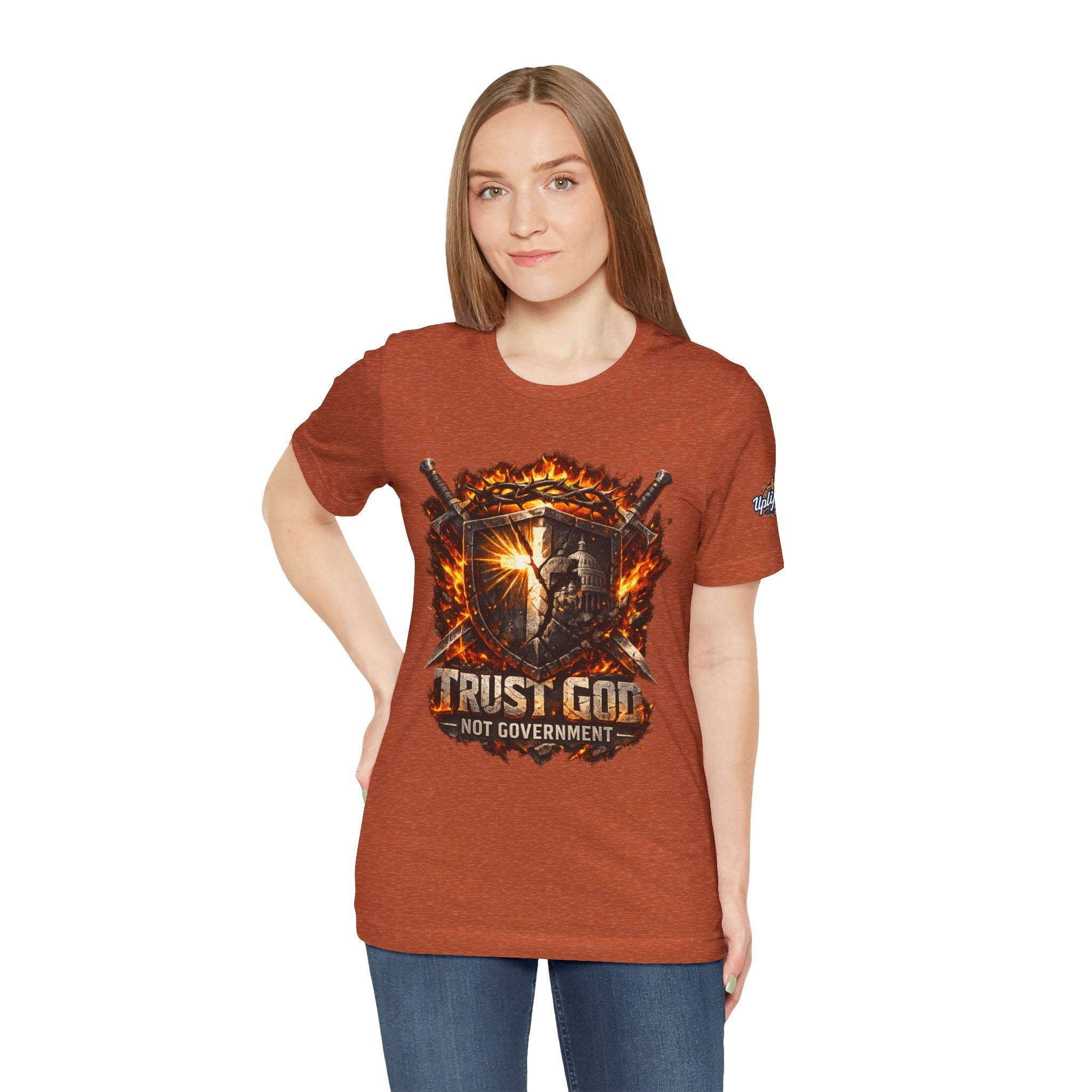 Trust God Not Government Shield Tee — Patriotic Christian Faith T-Shirt Printify