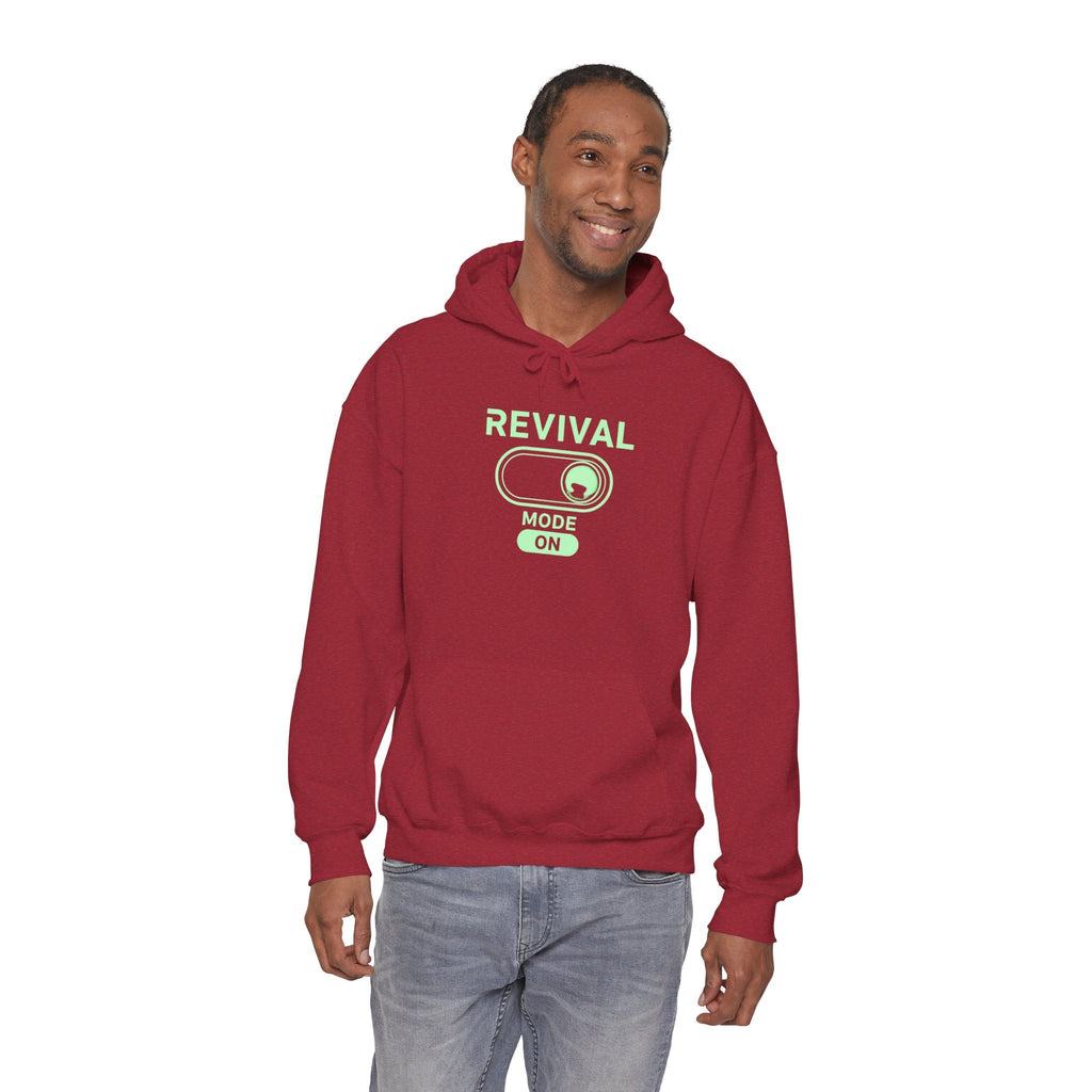 🔥 Revival Mode: ON – Christian Techwear Hoodie | Glowing Green Faith Switch | Futuristic Jesus Shirt | Activate Your Spiritual Awakening | Uplifted Gear Printify