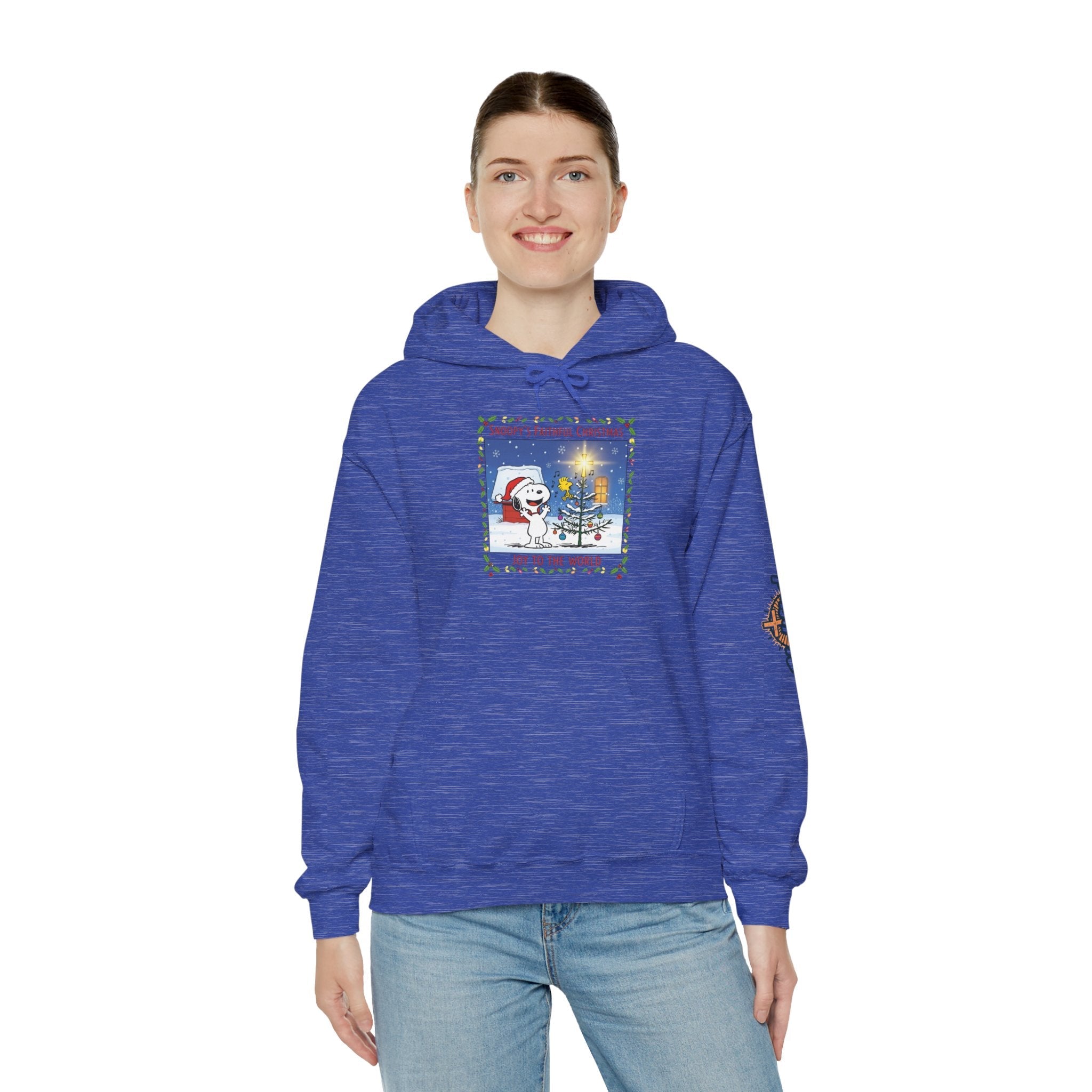 🎄 Faithful Christmas Friends – Christian Holiday Hoodie | Festive Tree & Cartoon Duo | Heartwarming Christmas Tee by Uplifted Gear Printify