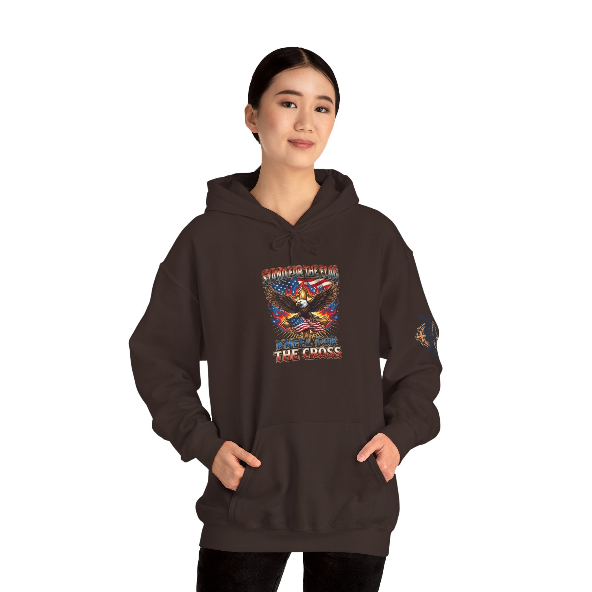 Stand for the Flag Kneel for the Cross Hoodie | Patriotic Eagle Hoodie Printify
