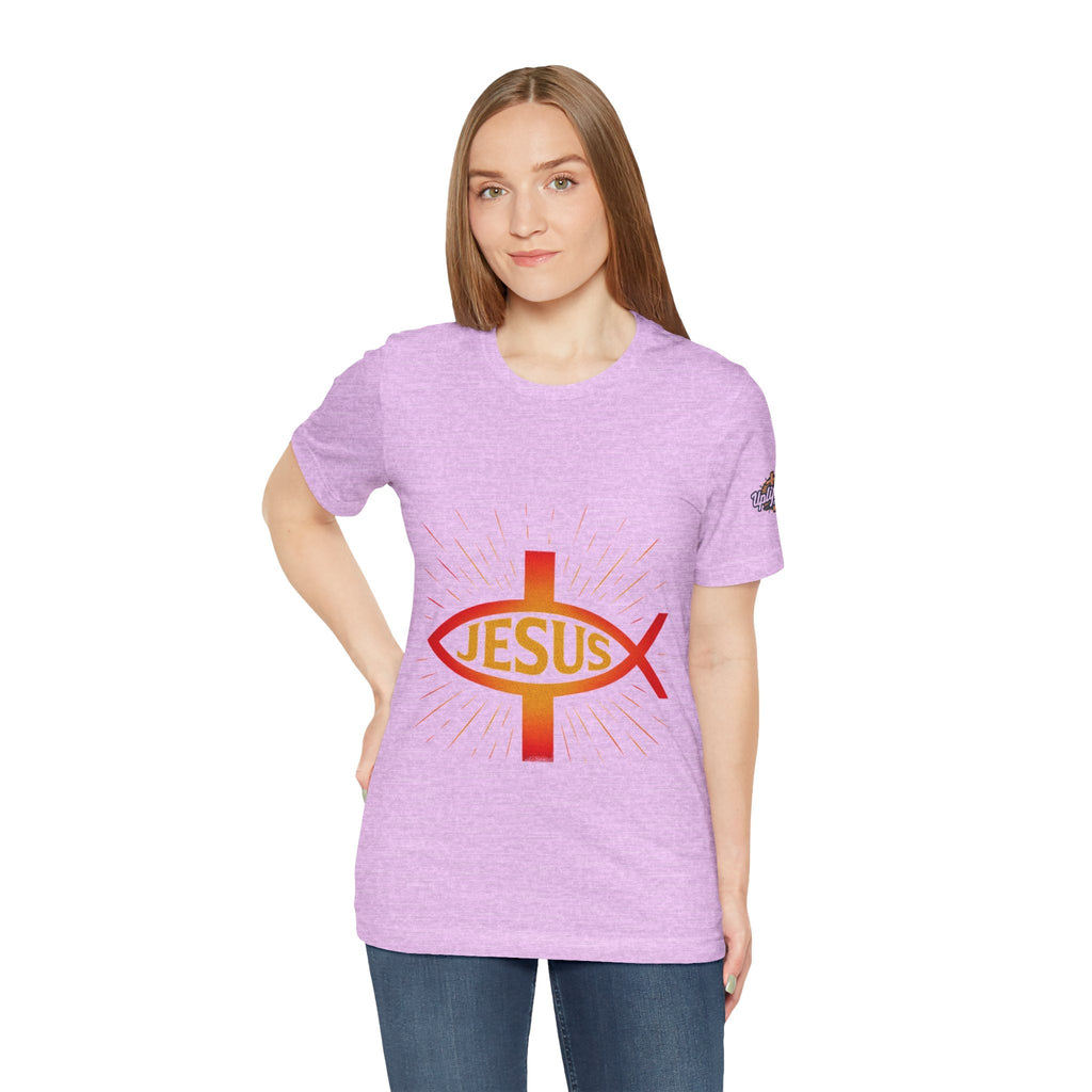 Jesus Ichthys T-shirt – Christian Fish Symbol with Cross & Jesus Inscription T-shirt for Eternal Faith & Streetwear Printify