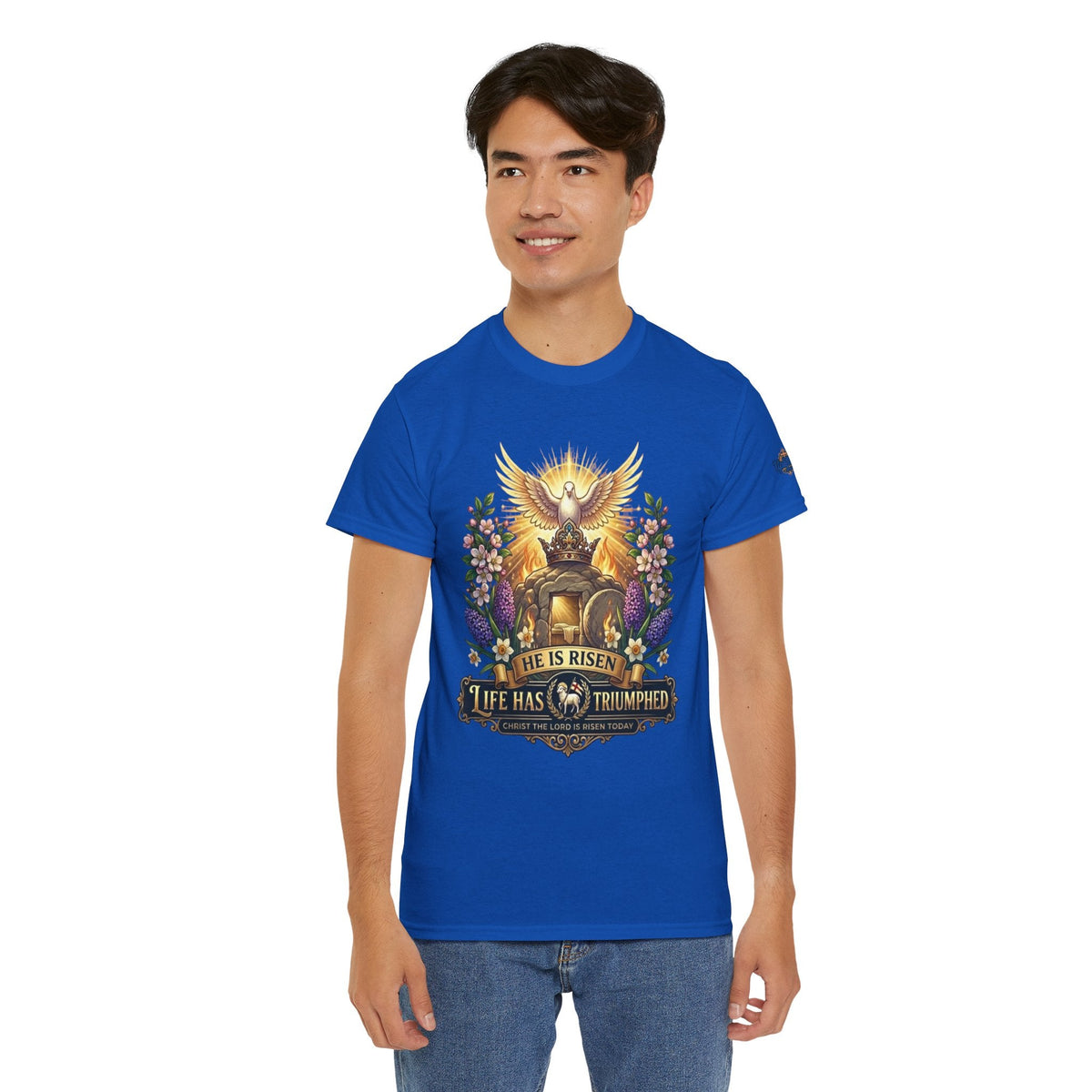 He Is Risen "Life Has Triumphed" T-Shirt — Easter Resurrection Christian Tee Printify