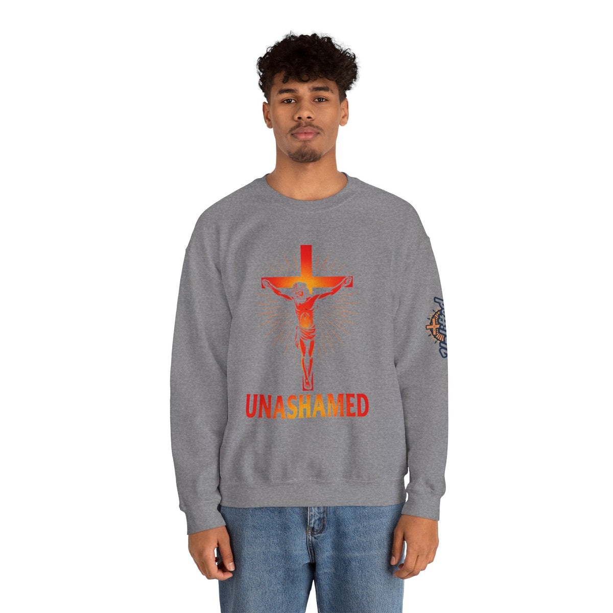 Unashamed Sweatshirt – Romans 1:16 Crucifixion Christian Sweatshirt for Bold Unwavering Faith Printify
