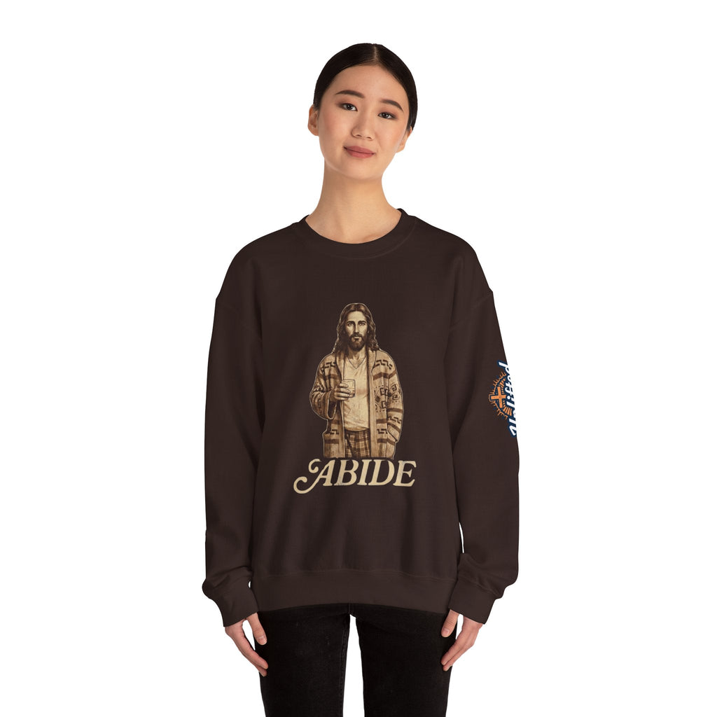 Abide Jesus Sweatshirt — Vintage 'The Dude' Religious Graphic Sweatshirt Printify
