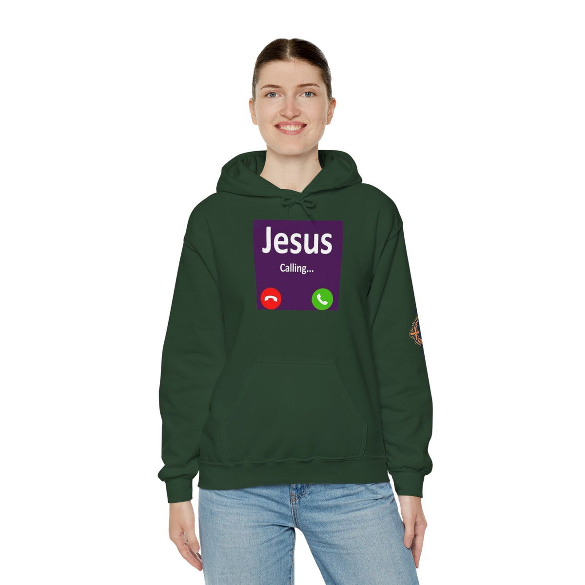 Jesus Calling Hoodie – Funny Cell Phone Screen Christian Sweatshirt for Divine Connection & Faith Humor Printify