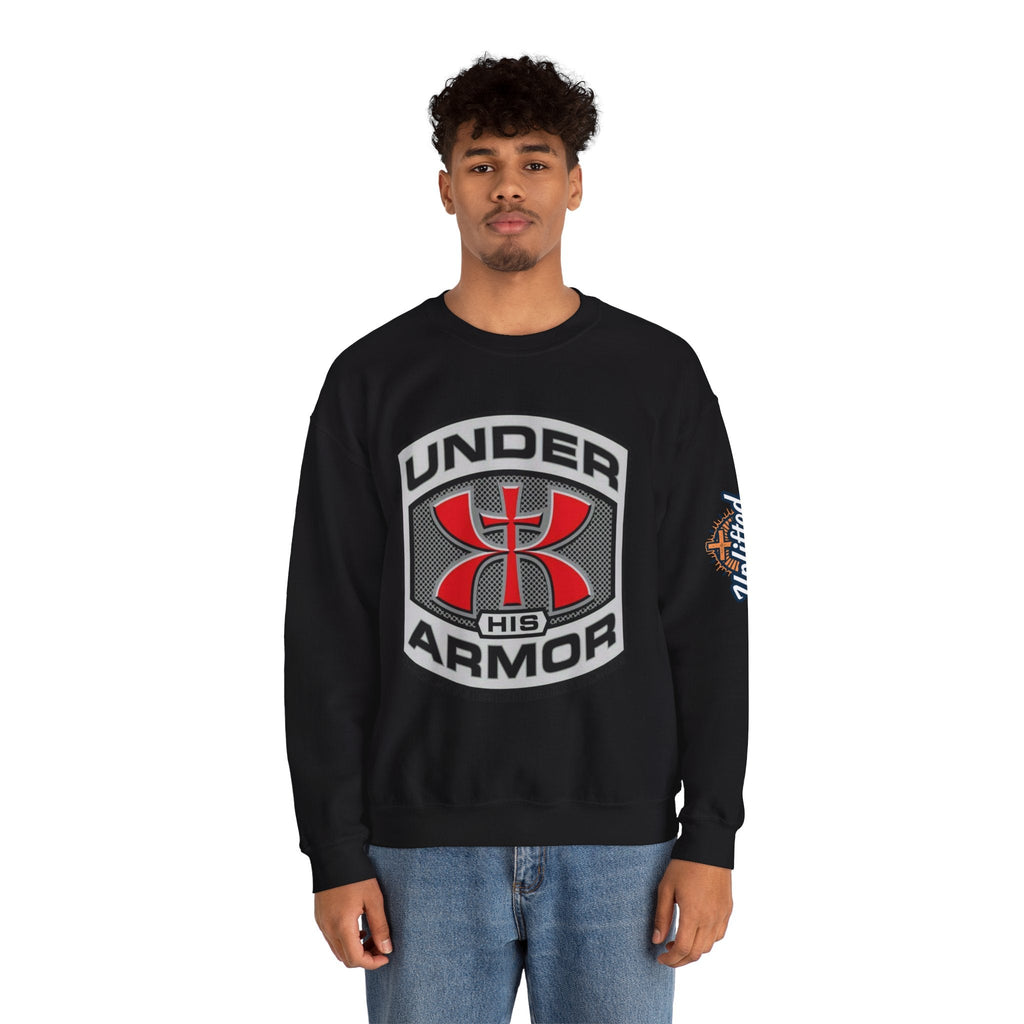 Under His Armor Crewneck Sweatshirt — Christian Faith Graphic Pullover Printify