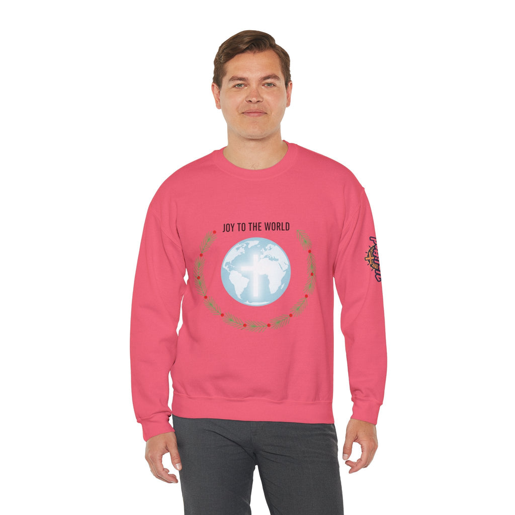 Joy to the World Sweatshirt – Wreath Earth Nativity Christian Christmas Sweatshirt for Isaiah 9:6 Holiday Faith & Festive Joy Printify