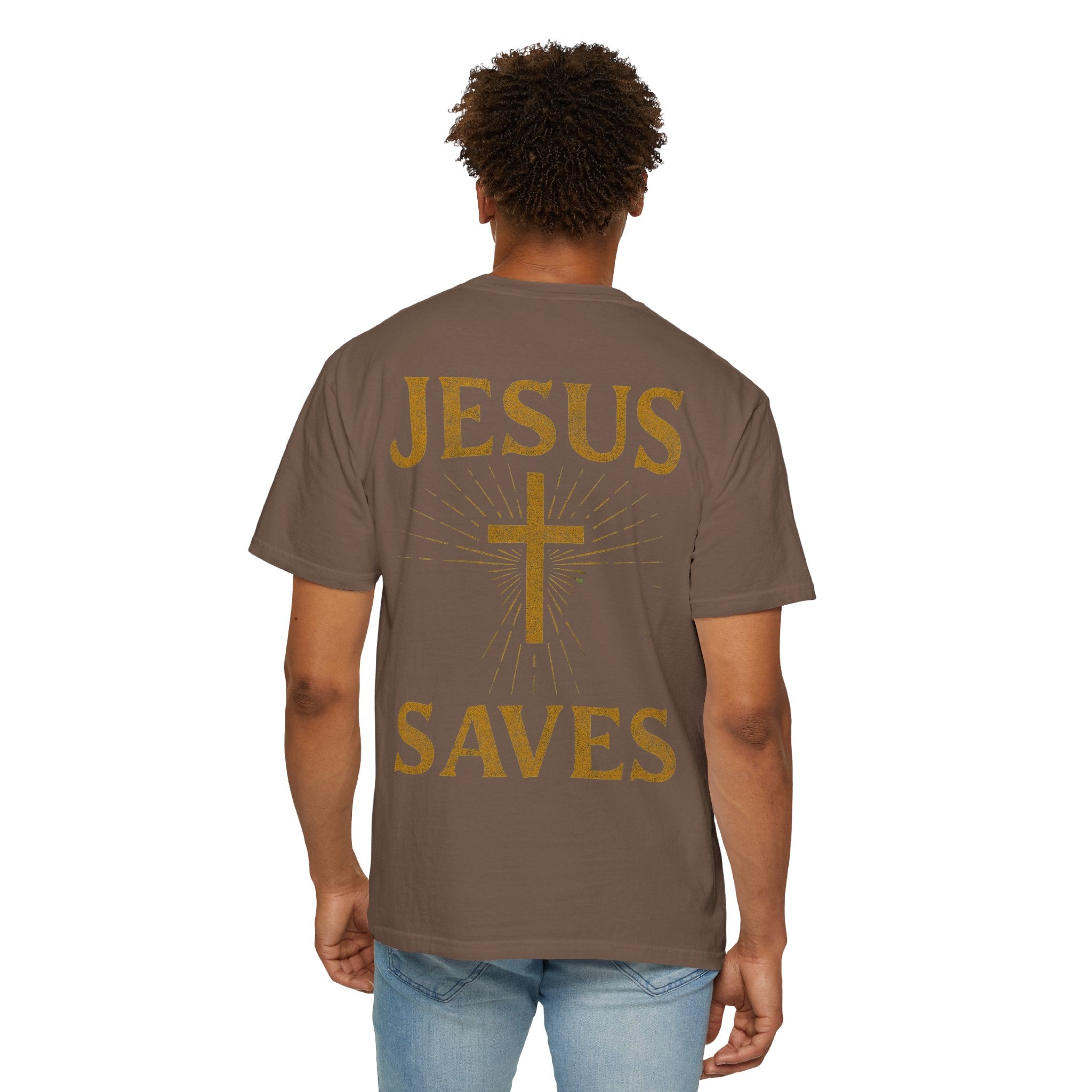 Jesus Saves T-shirt – Radiant Cross & Rays of Light Christian T-shirt for Eternal Hope & Faith Printify