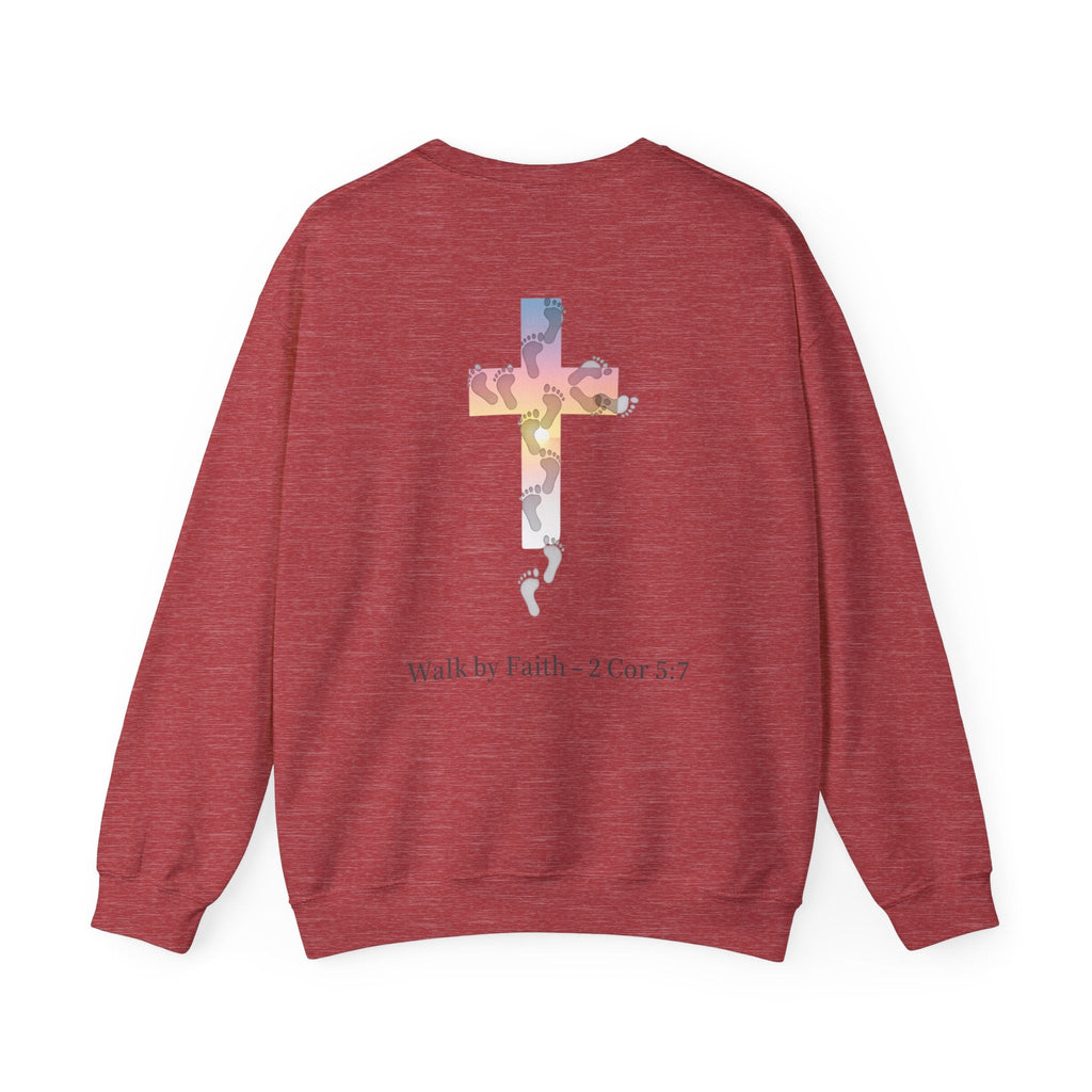 Walk by Faith Sweatshirt – Cross & Footprints Christian Sweatshirt for Cozy Inspiration Printify