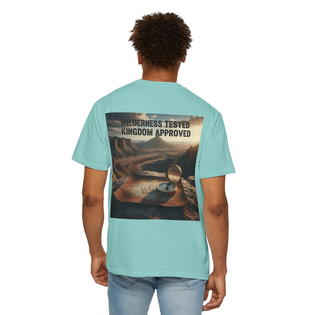 Wilderness Tested Kingdom Approved T-shirt – Mountain Desert Compass Crown Christian T-shirt for Biblical Adventure Faith Printify