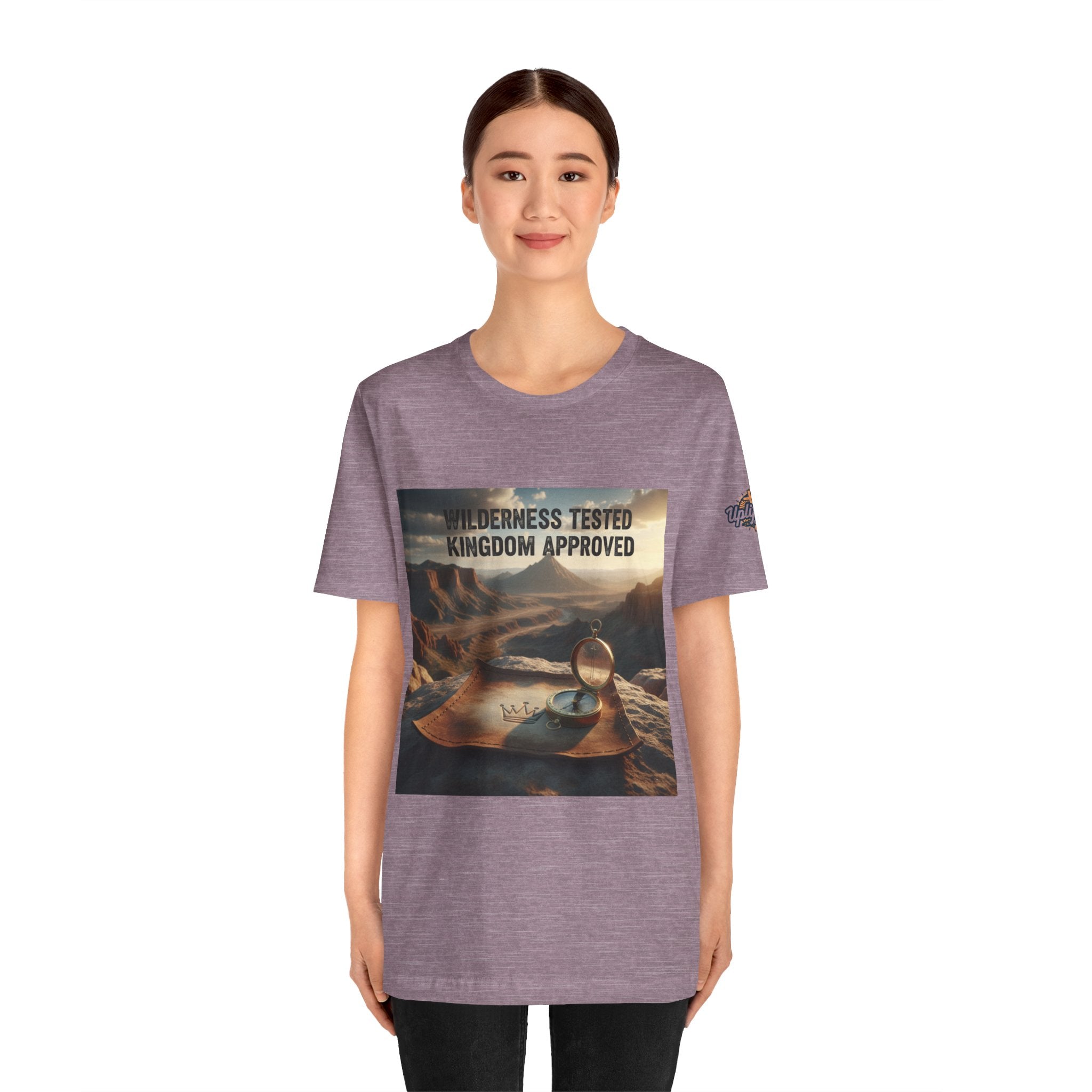 Wilderness Tested Kingdom Approved T-shirt – Mountain Desert Compass Crown Christian T-shirt for Biblical Adventure Faith Printify
