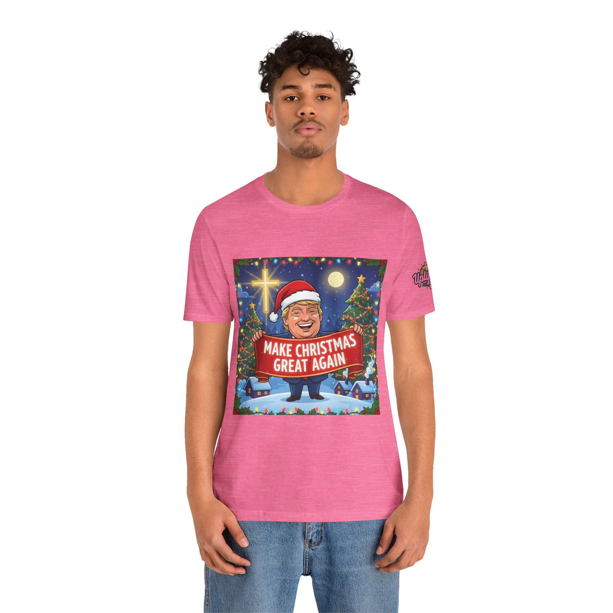 🎄 Make Christmas Great Again – Patriotic Christian Christmas T-Shirt | Bold Holiday Faith Tee | Red & White Banner Design | Uplifted Gear Printify