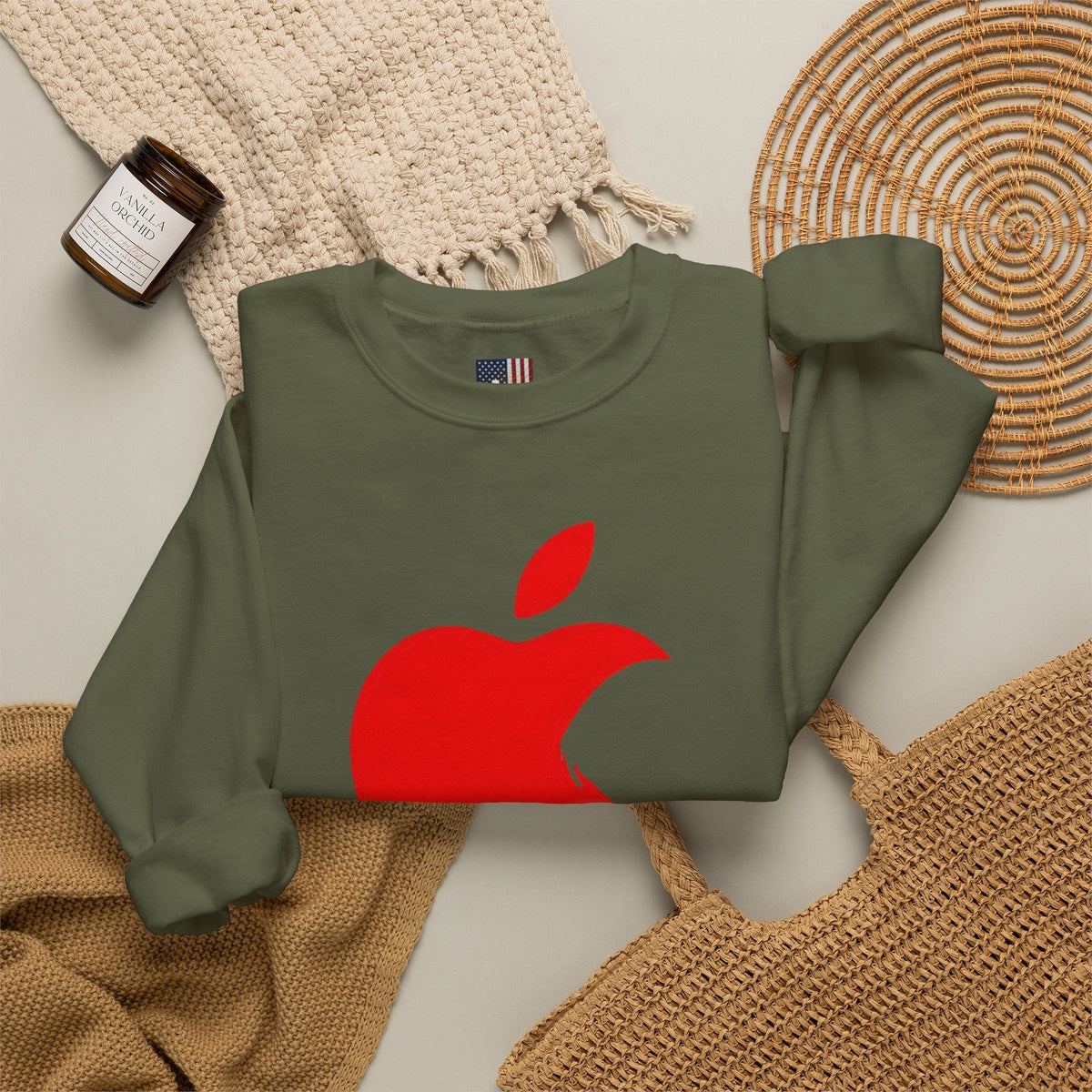 iPray Apple Logo Sweatshirt — Funny Christian Sweatshirt (Minimal Red Apple Graphic) Printify