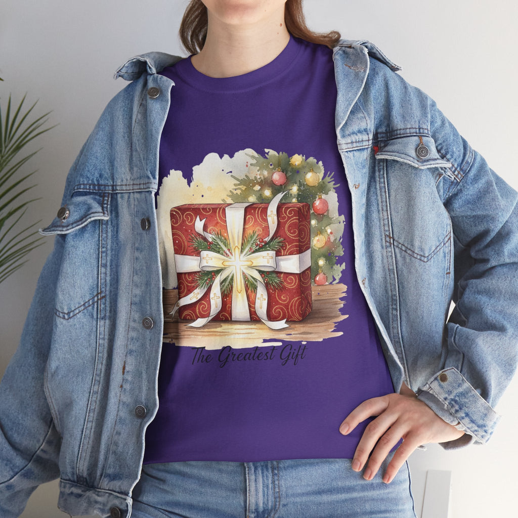 The Greatest Gift T-shirt – Cross Bow Present Christian T-shirt for Christmas Salvation & Eternal Faith Printify