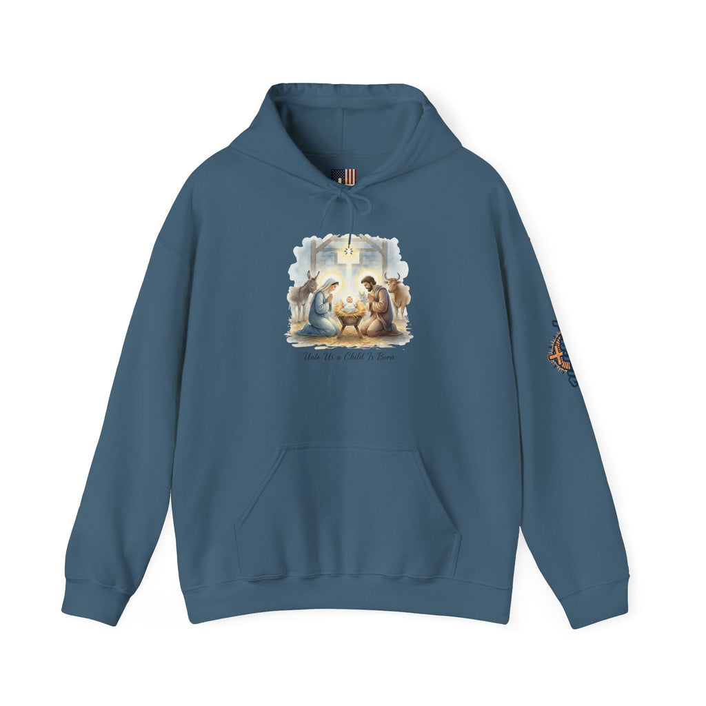 Unto Us a Child is Born Hoodie – Isaiah 9:6 Nativity Manger Scene Christian Christmas Sweatshirt for Holy Night Faith Printify