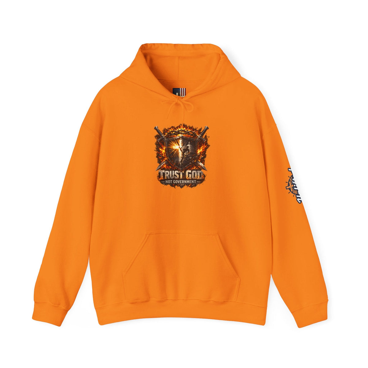 Trust God Not Government Shield Hoodie — Patriotic Christian Faith Hoodie Printify