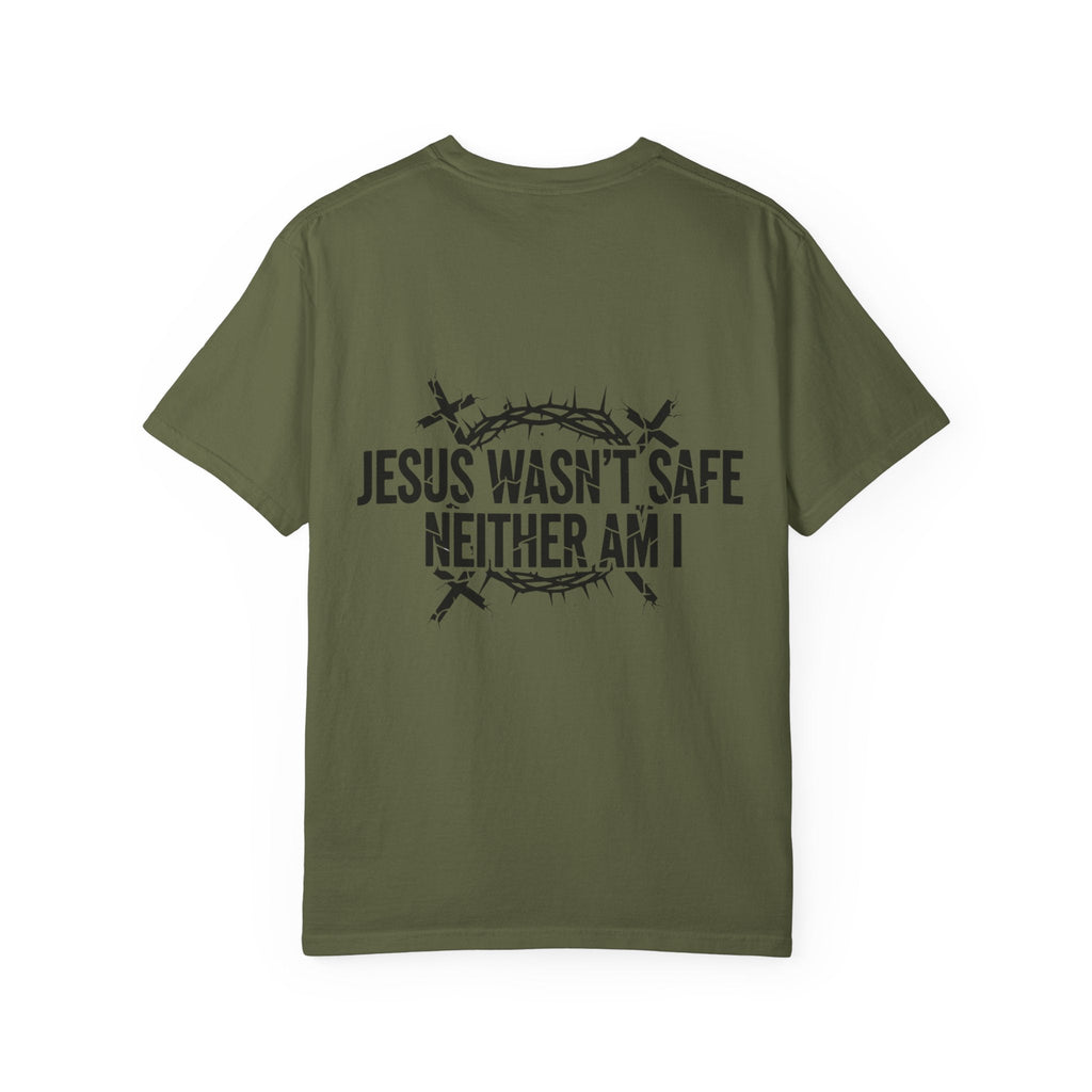 ⚡ Jesus Wasn’t Safe – Neither Am I | Bold Christian T-Shirt | Storm-Walking Faith Tee | Minimalist Black & White Design | Uplifted Gear Printify