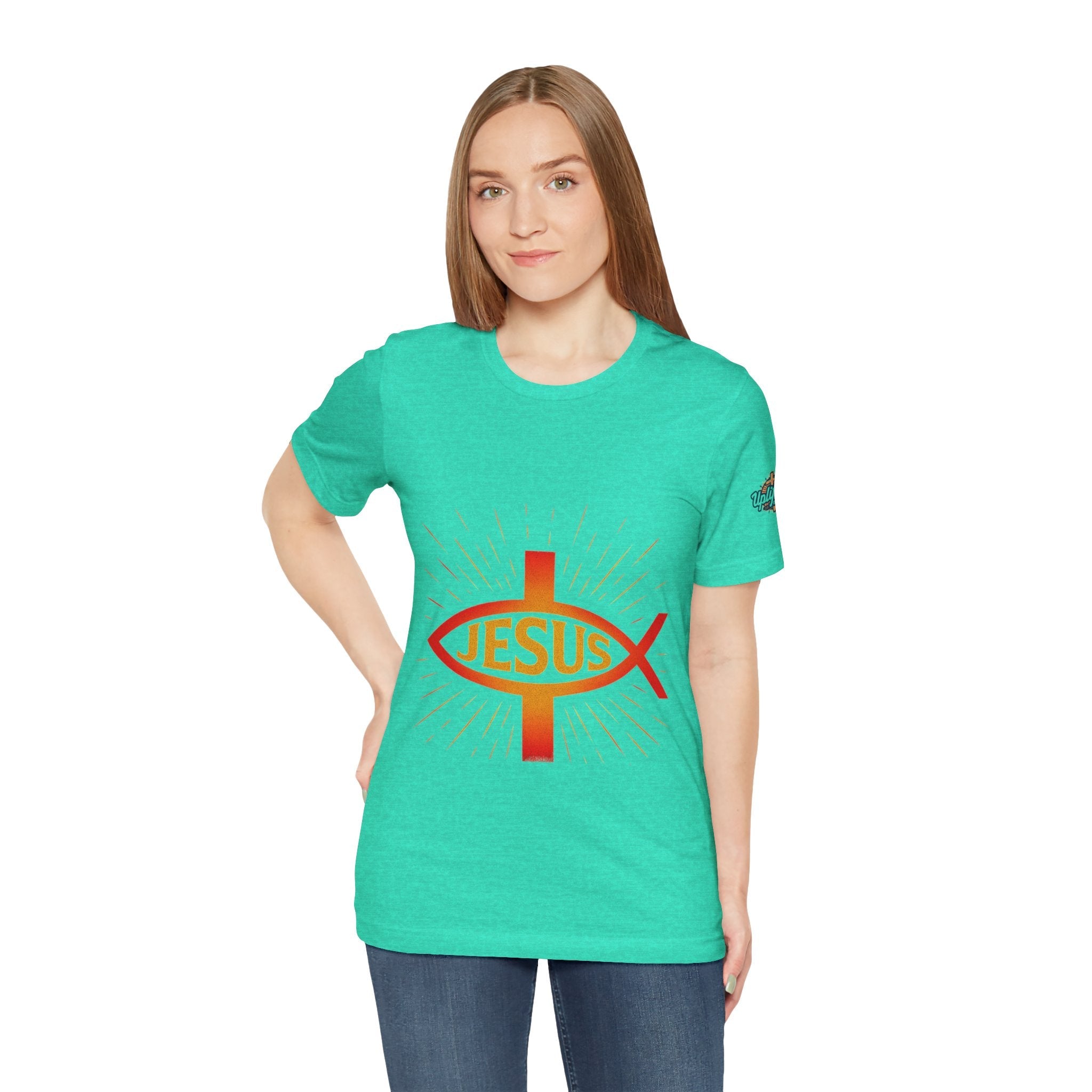 Jesus Ichthys T-shirt – Christian Fish Symbol with Cross & Jesus Inscription T-shirt for Eternal Faith & Streetwear Printify