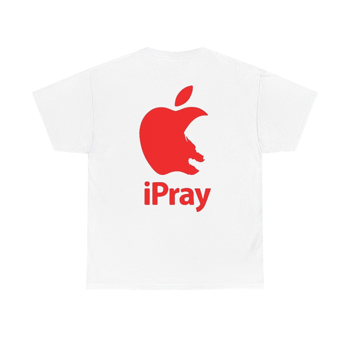 iPray Apple Logo Tee — Funny Christian T-Shirt (Minimal Red Apple Graphic) Printify