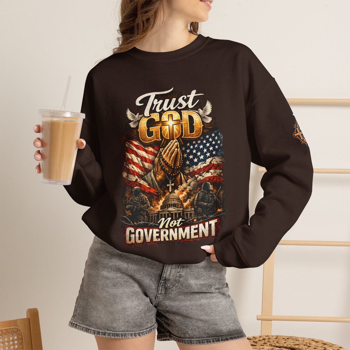 Trust God Not Government Sweatshirt — Vintage Patriotic Christian Sweatshirt Printify