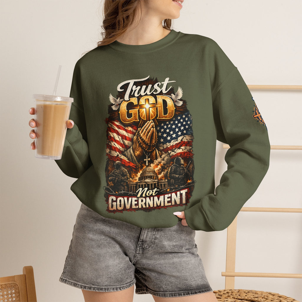 Trust God Not Government Sweatshirt — Vintage Patriotic Christian Sweatshirt Printify
