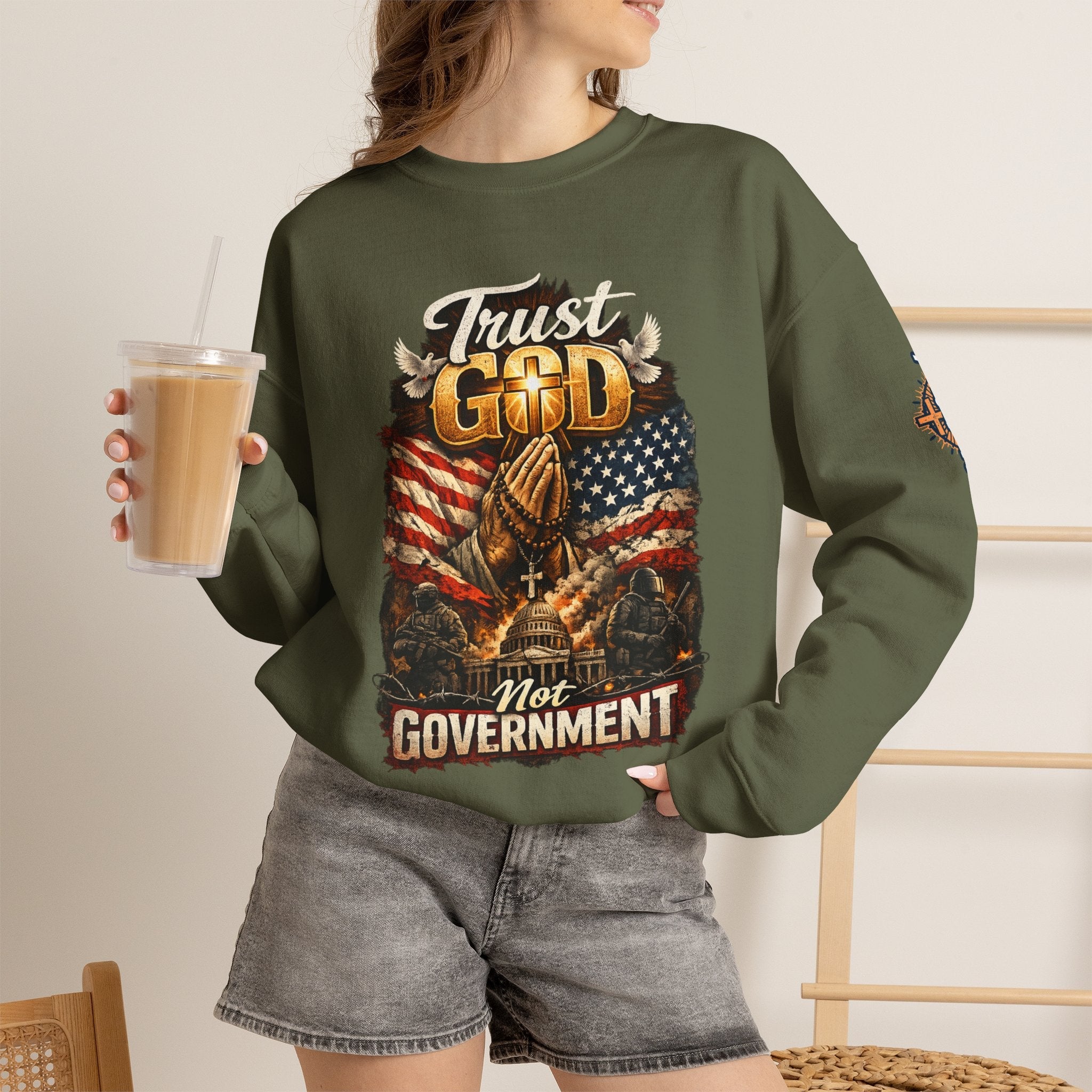 Trust God Not Government Sweatshirt — Vintage Patriotic Christian Sweatshirt Printify