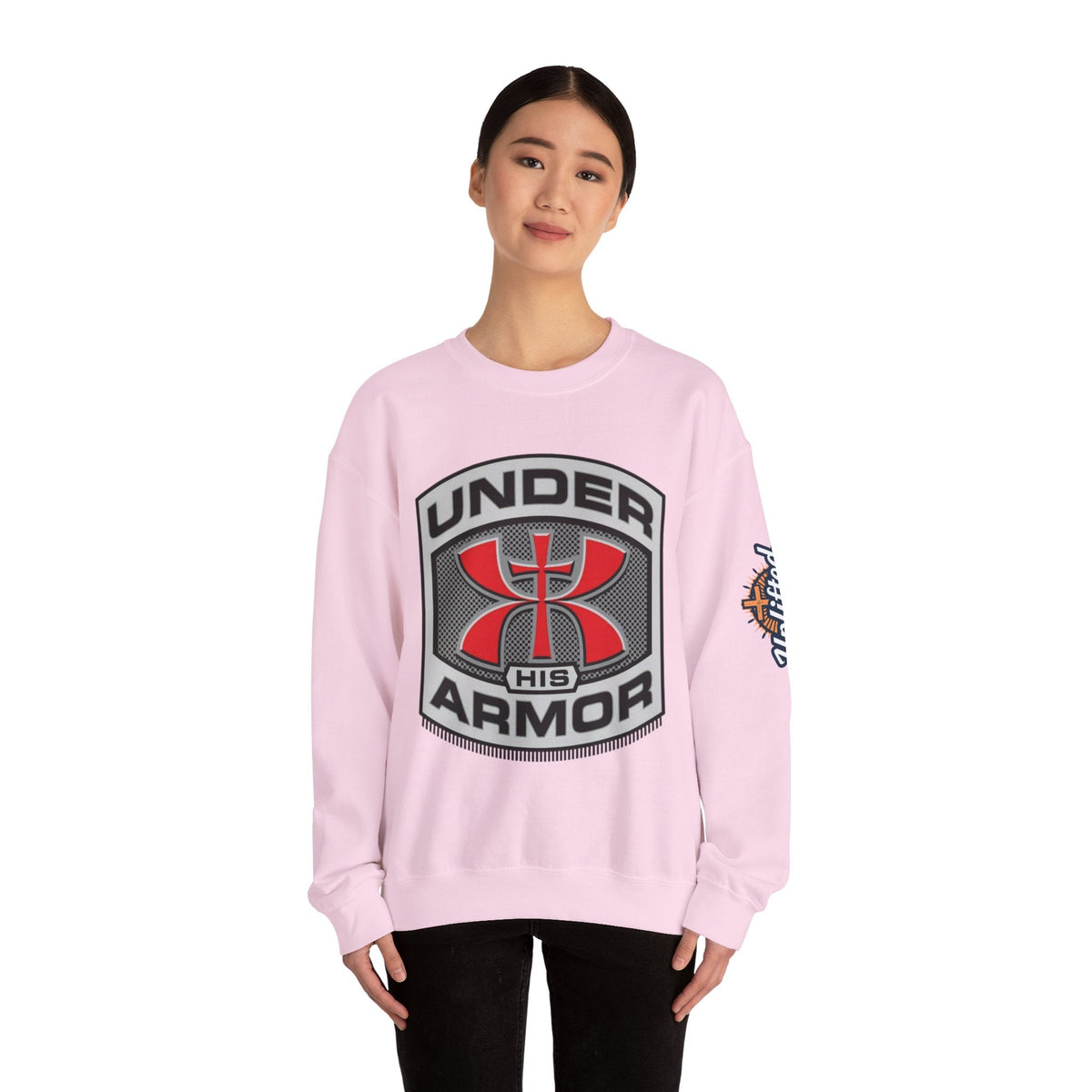 Under His Armor Crewneck Sweatshirt — Christian Faith Graphic Pullover Printify