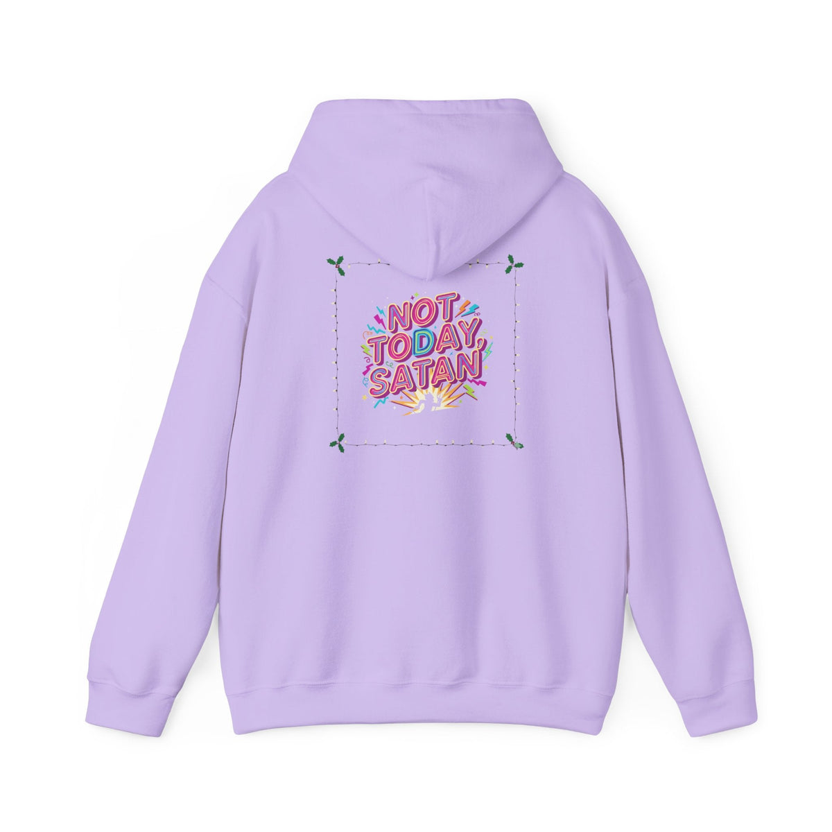 🔥 Not Today, Satan – Retro 90s Christian Hoodie | Neon Faith Tee | Funky Cartoon Devil | Bold Bible Verse Shirt | Uplifted Gear Printify