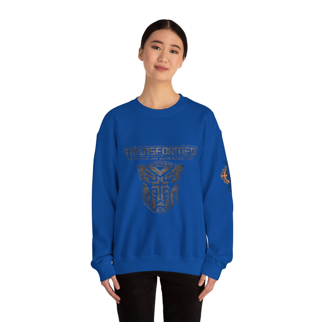 Transformer Logo Christian Sweatshirt | 2 Corinthians 3:18 Bible Verse Sweatshirt Printify