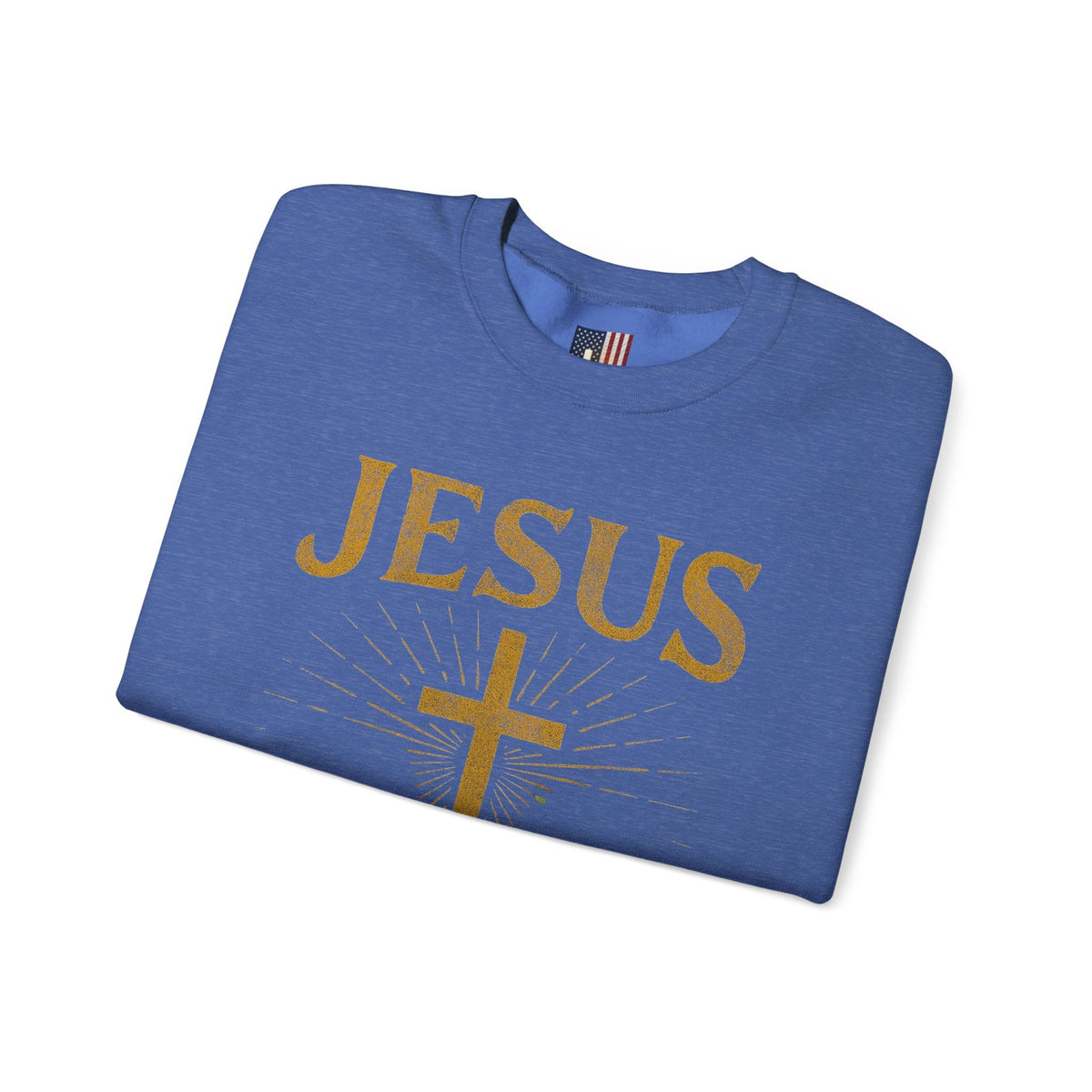 Jesus Saves Sweatshirt – Radiant Cross & Rays of Light Christian Sweatshirt for Eternal Hope & Faith Printify