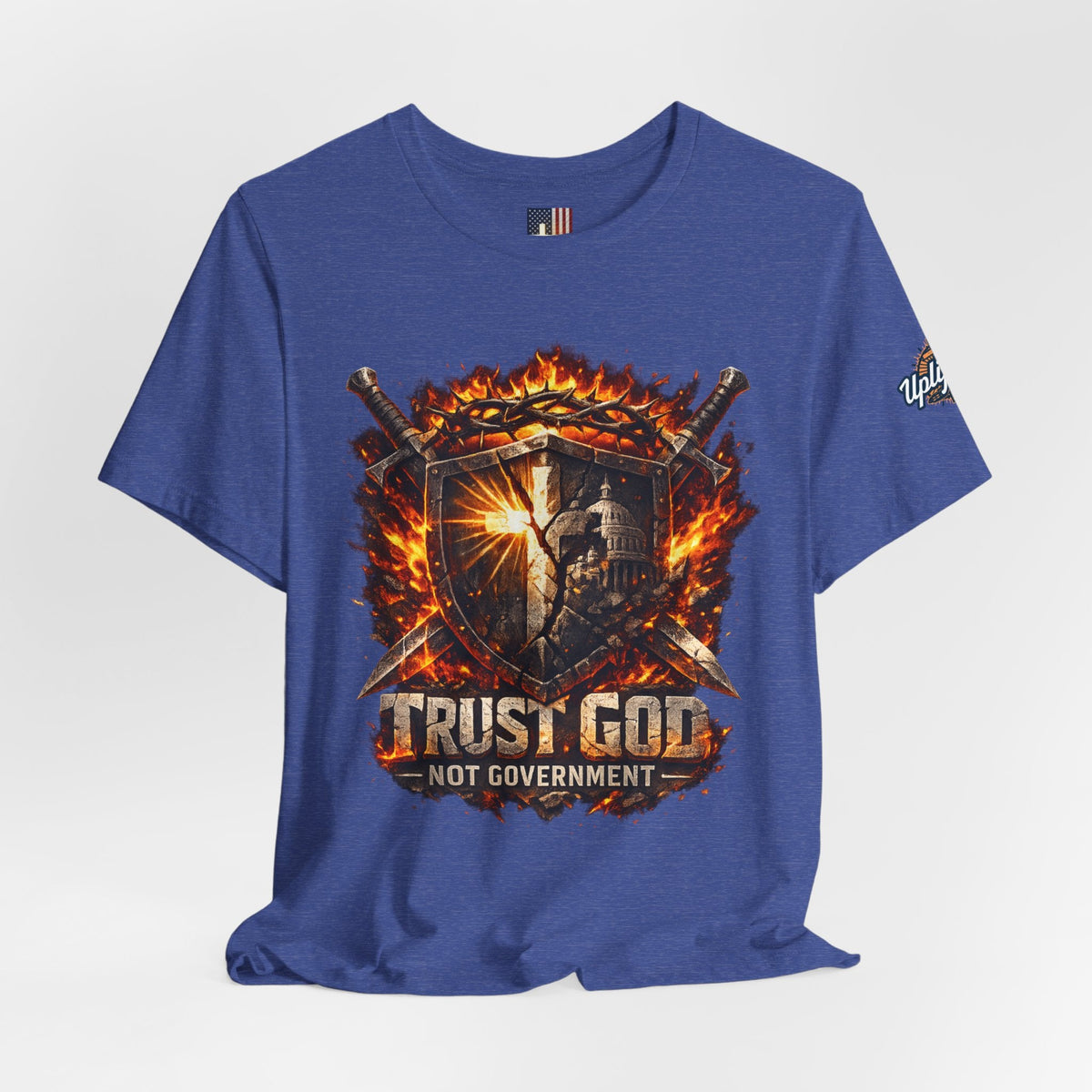 Trust God Not Government Shield Tee — Patriotic Christian Faith T-Shirt Printify