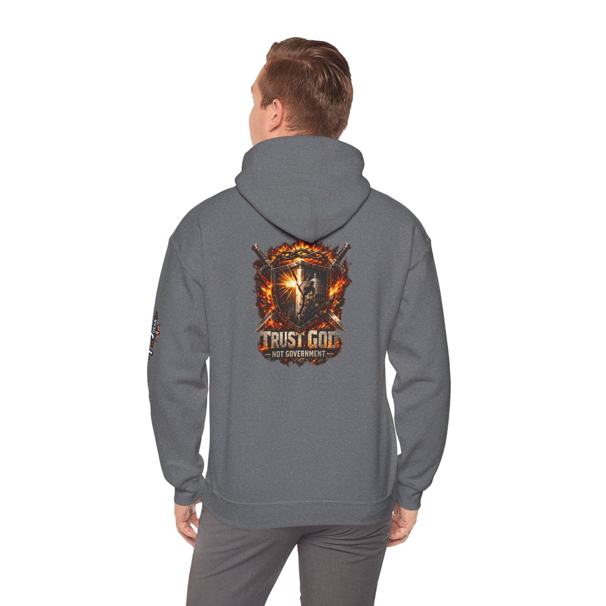 Trust God Not Government Shield Hoodie — Patriotic Christian Faith Hoodie Printify